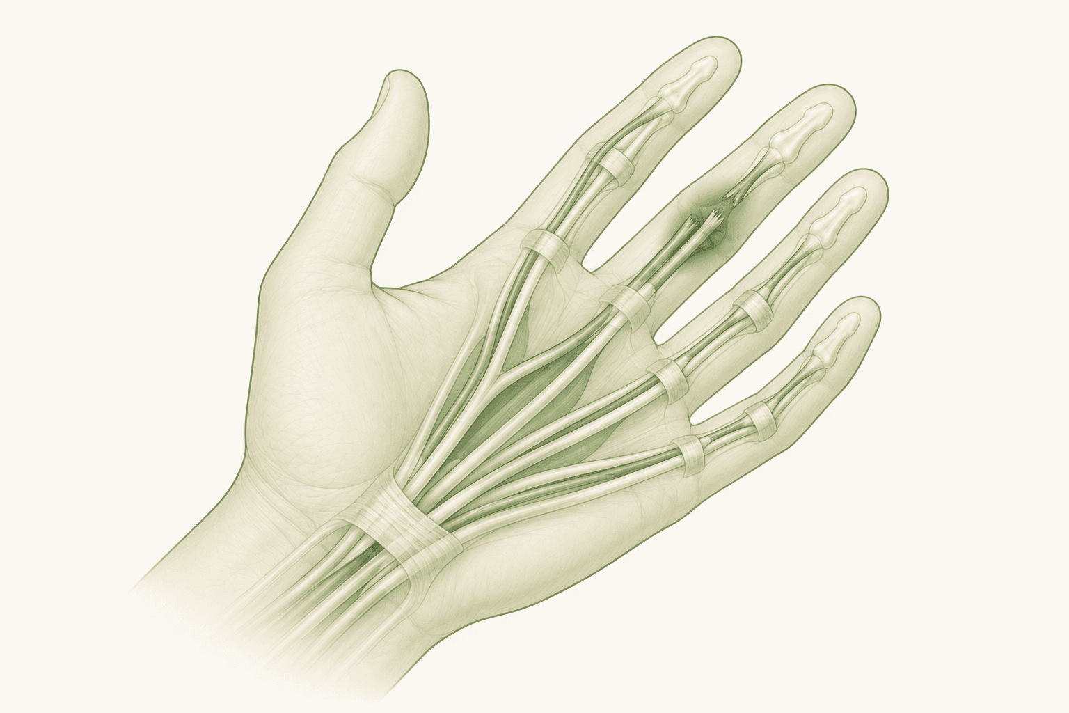 Ilustração dos tendões flexores dos dedos na face palmar da mão
