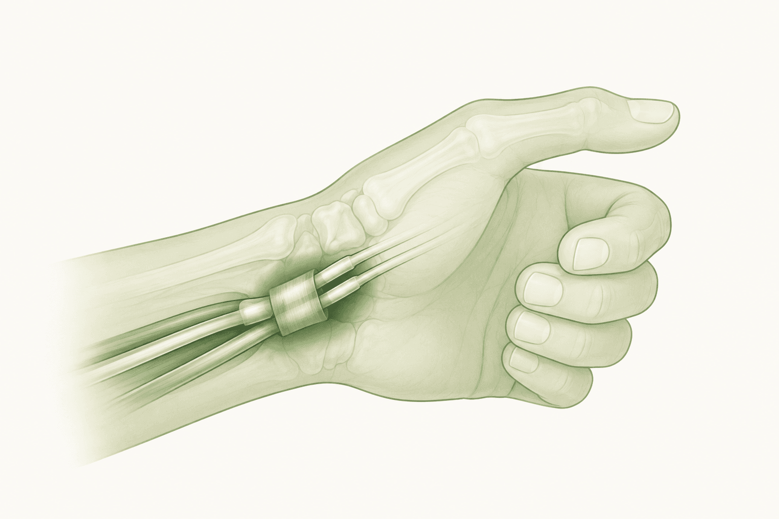 Ilustração dos tendões do primeiro compartimento extensor, na base do polegar